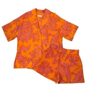 Rhode Kamala Linen Set Womens Size M Floral‎ Camp Collar Shirt Shorts Outfit